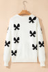 Ribbon Tie Front Bow Jacquard Knit Cardigan